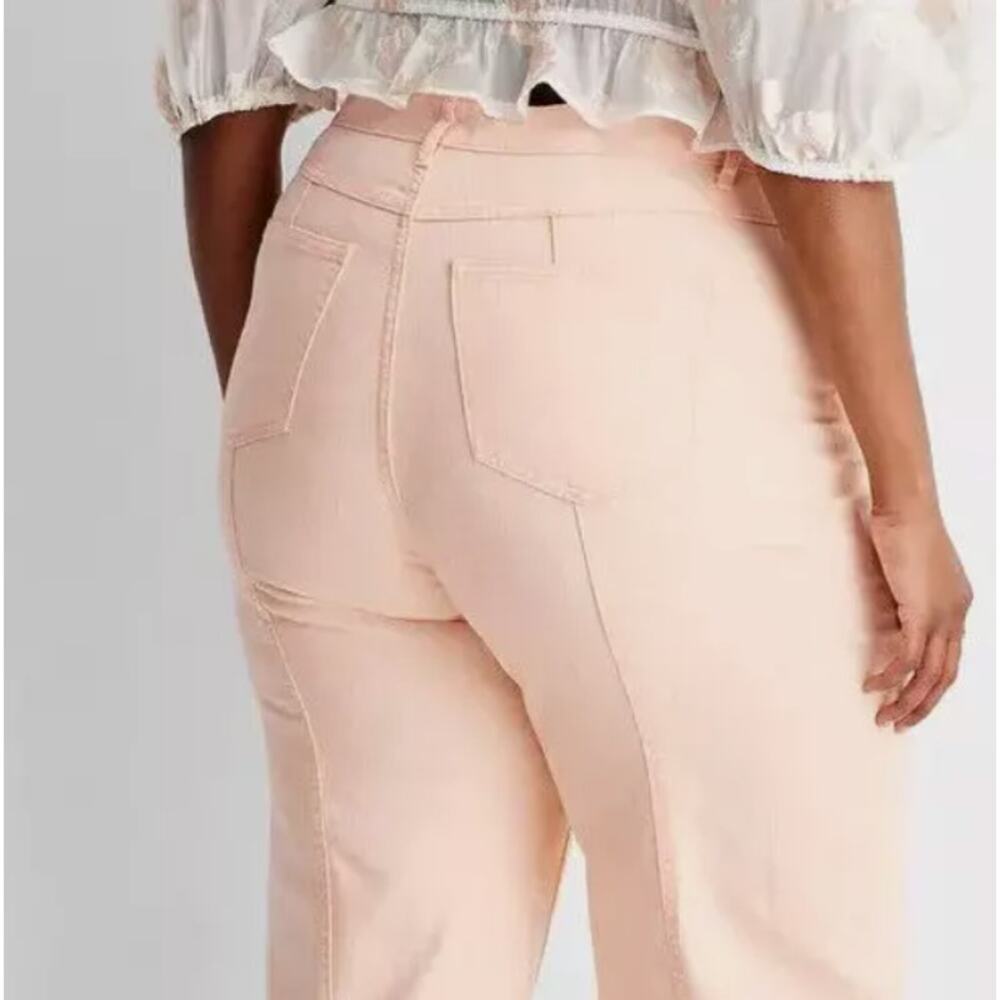 Future Collective Women's High-Rise Straight Leg Denim Raw Hem Pants Peach 4 - Picture 7 of 7